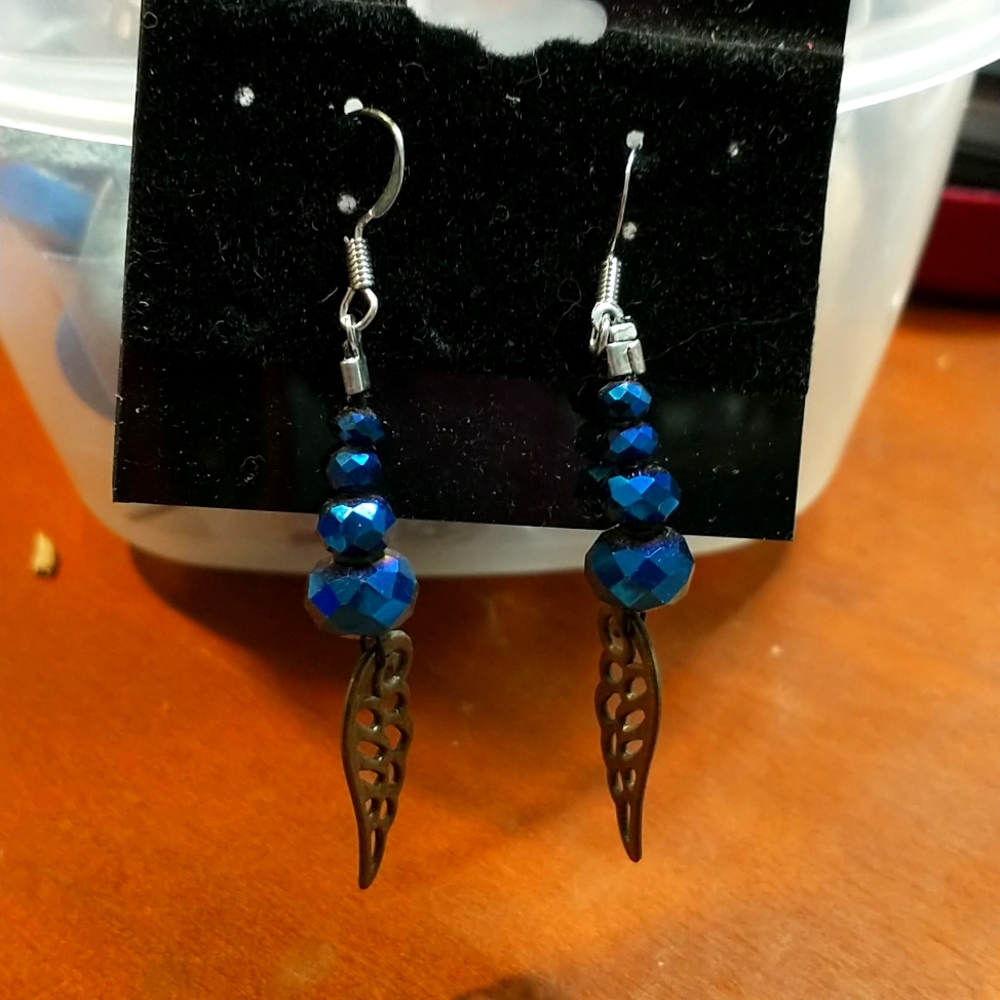 Crystal and Wings earrings- Blue